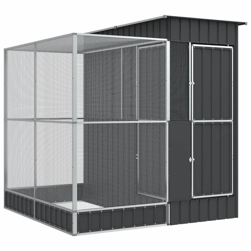 Volière cage à oiseaux avec extension argenté 209 x 203 x 216 cm acier Argent 02_0045651