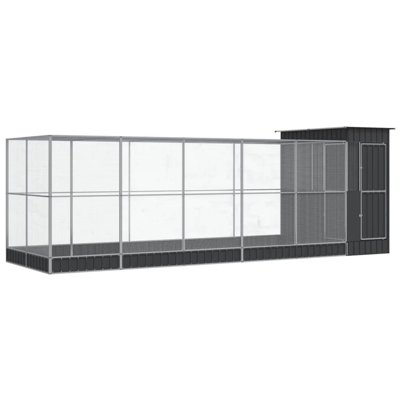 Volière cage à oiseaux avec extension argenté 623 x 203 x 216 cm acier Argent 02_0045658
