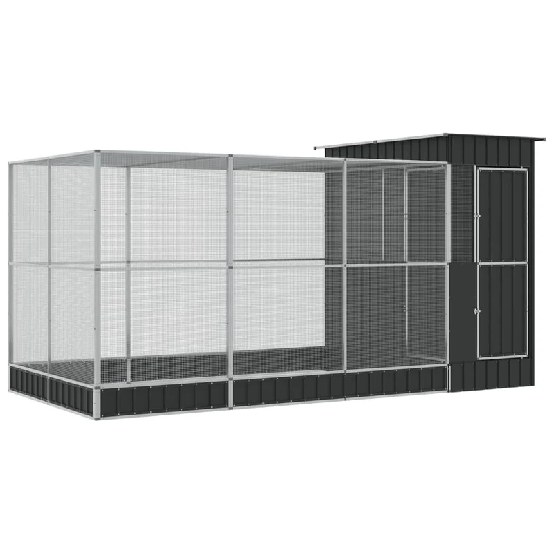 Volière cage à oiseaux avec extension argenté 416 x 203 x 216 cm acier Argent 02_0045653
