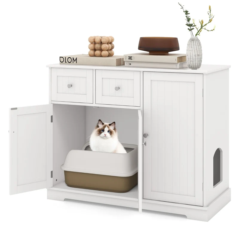 Meuble pour bac à litière 100 x 45 x 80 cm avec plan de travail pratique et rangement organisé en MDF blanc 20_0012773