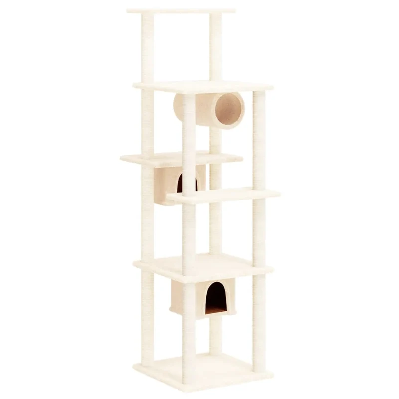 Arbre à chat meuble tour grimper jouet grattage grattoir escalade plateforme avec griffoirs en sisal 169 cm crème 02_0022496