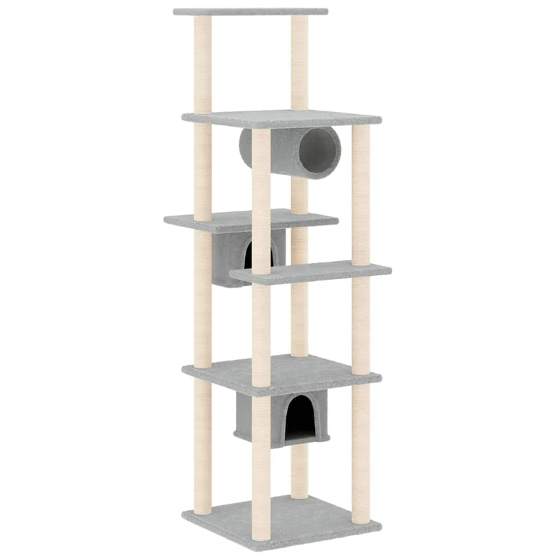 Arbre à chat meuble tour grimper jouet grattage grattoir escalade plateforme avec griffoirs en sisal clair 169 cm gris 02_0022588