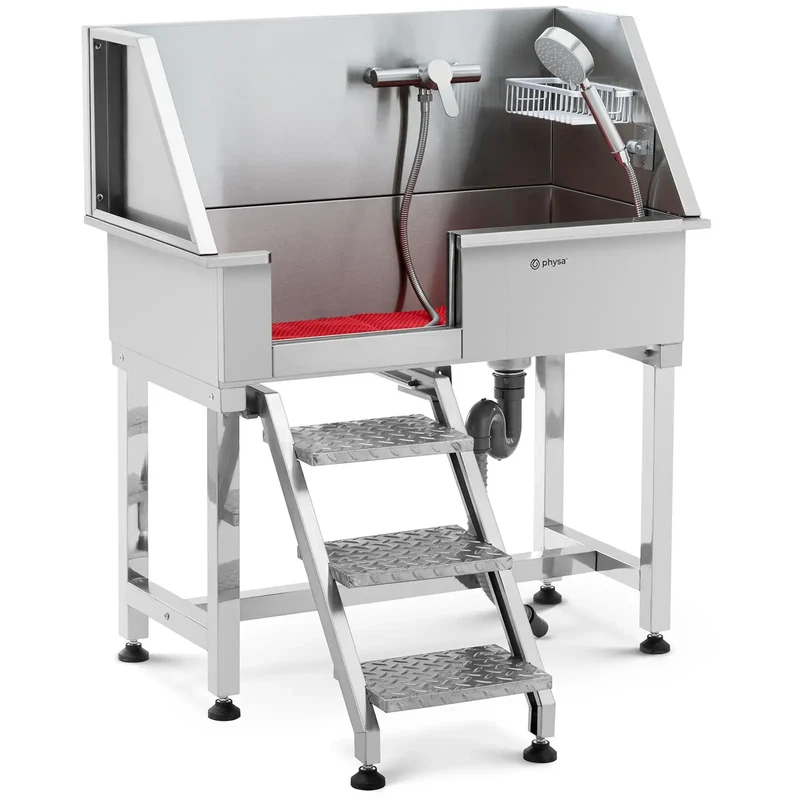 Station de lavage pour chien acier inoxydable jusqu'à 60 kg avec marches acier inoxydable 14_0009948