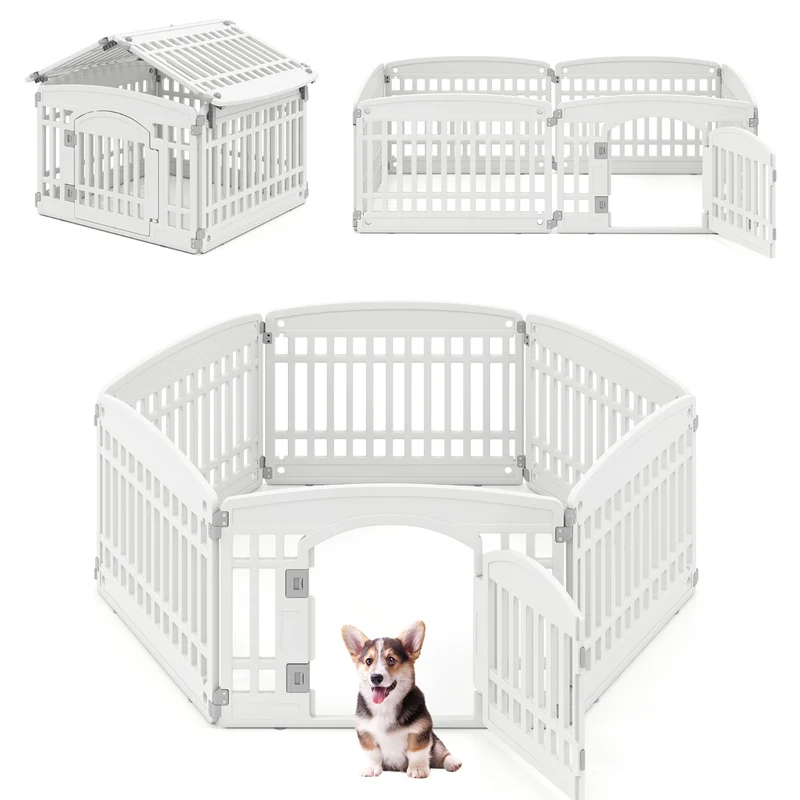 Enclos d'exercice pliable pour animaux 172 x 87 x 60 cm avec porte verrouillable 6 panneaux moderne en hdpe blanc 20_0010633