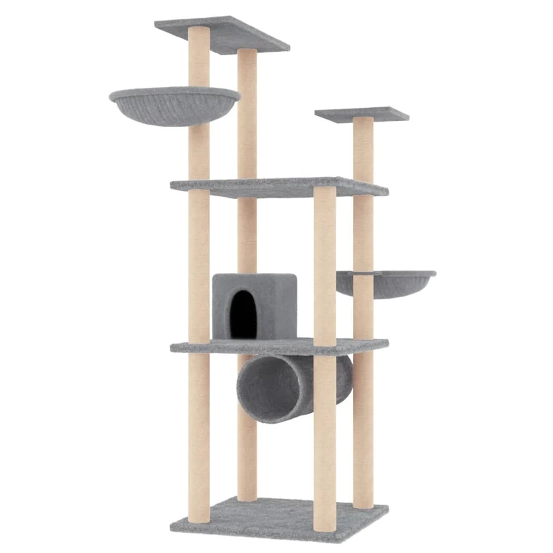Arbre à chat meuble tour grimper jouet grattage grattoir escalade plateforme avec griffoirs en sisal clair 141 cm gris 02_0022565