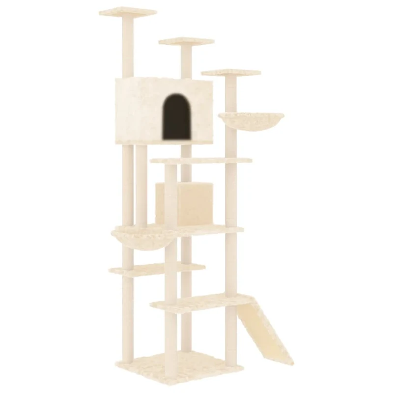 Arbre à chat meuble tour grimper jouet grattage grattoir escalade plateforme avec griffoirs en sisal 191 cm crème 02_0022508