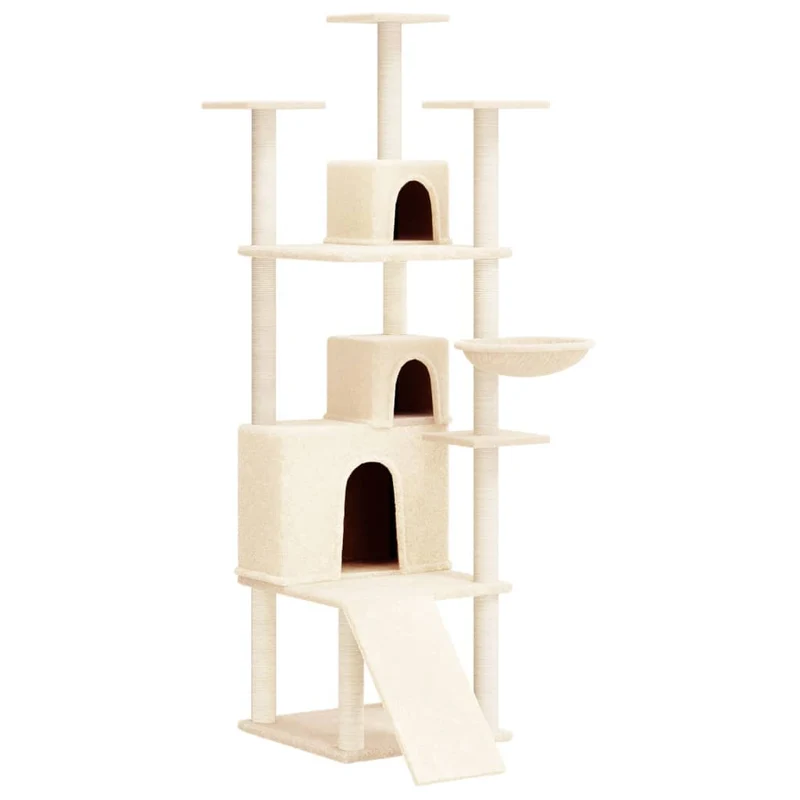 Arbre à chat meuble tour grimper jouet grattage grattoir escalade plateforme avec griffoirs en sisal 175 cm crème 02_0022499
