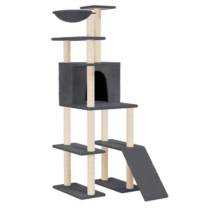 Arbre à chat meuble tour grimper jouet grattage grattoir escalade plateforme avec griffoirs en sisal foncé 166 cm gris 02_0022677