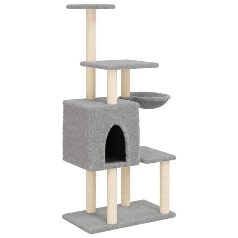Arbre à chat meuble tour grimper jouet grattage grattoir escalade plateforme avec griffoirs en sisal clair 131 cm gris 02_0022560