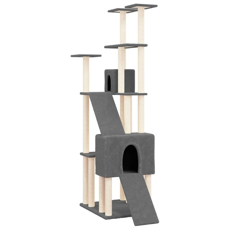 Arbre à chat meuble tour grimper jouet grattage grattoir escalade plateforme avec griffoirs en sisal foncé 190 cm gris 02_0022692