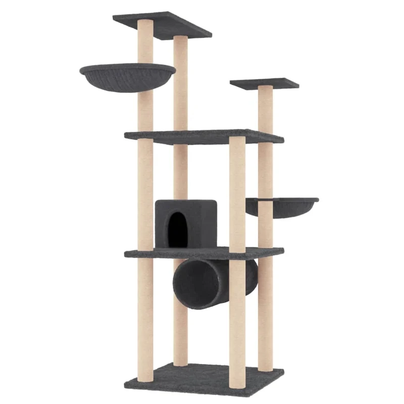Arbre à chat meuble tour grimper jouet grattage grattoir escalade plateforme avec griffoirs en sisal foncé 141 cm gris 02_0022659