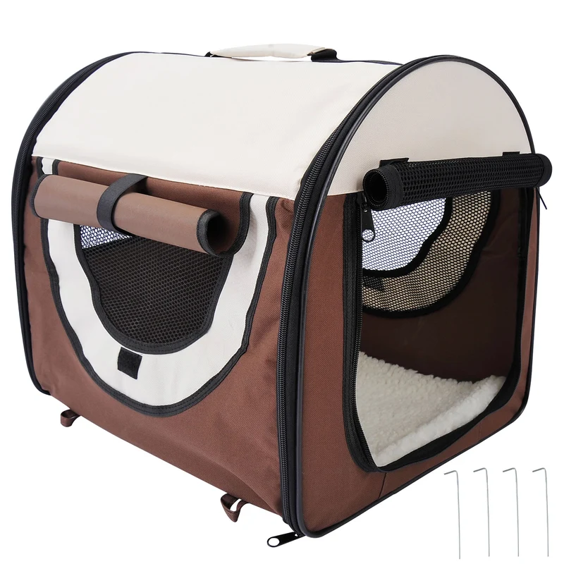 Sac de transport pour chien et chat pliable 46 x 36 x 41 cm respirant confortable contemporain épuré en tissu marron 21_0007589