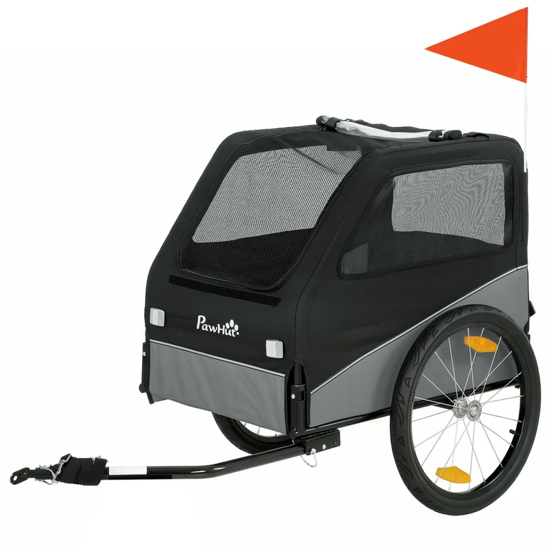 Remorque vélo pour chien 139 x 72 x 88 cm sécurité renforcée cabine spacieuse moderne contemporain en tissu oxford gris 21_0007265