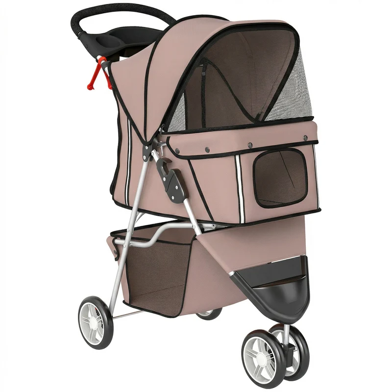 Poussette pour chien pliable 77 x 44 x 102 cm légère idéale en voyage roues pivotantes design moderne en tissu marron 21_0007214