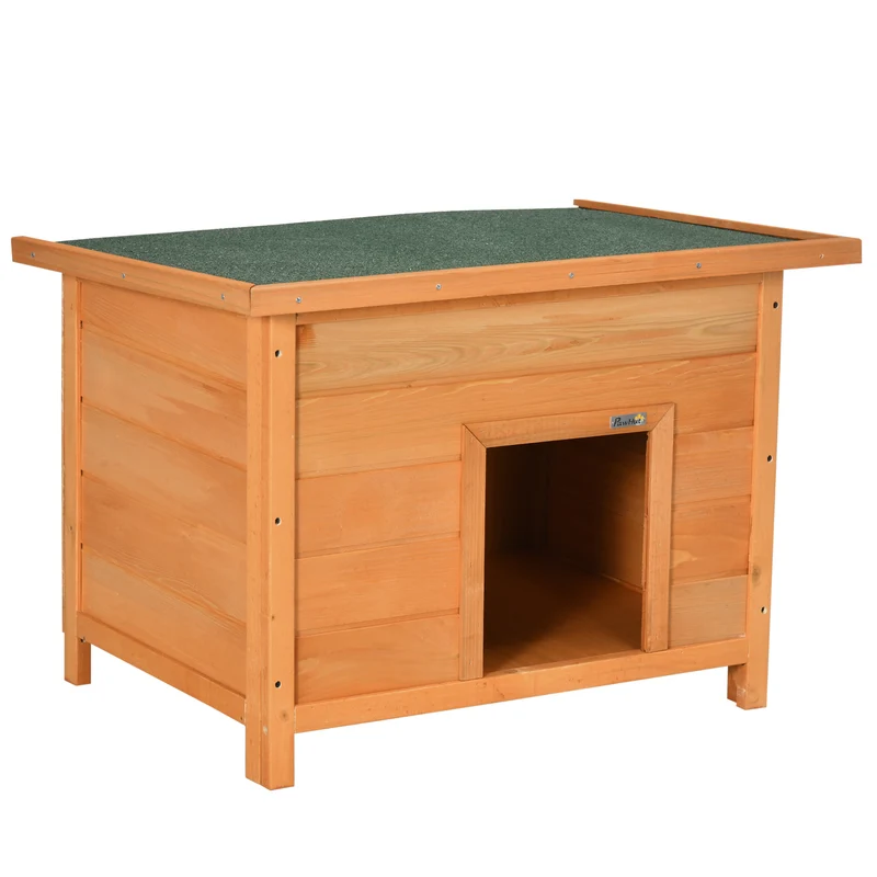 Niche pour chien sur pied 85 x 58 x 58 cm toit ouvrant imperméable surélevée isolation thermique rustique en bois marron 21_0007279