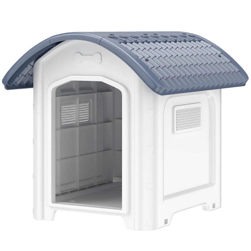 Niche pour chien d'extérieur abri surélevé 71 x 60 x 63 cm plancher amovible aération 3 côtés moderne en PP gris foncé 21_0007319