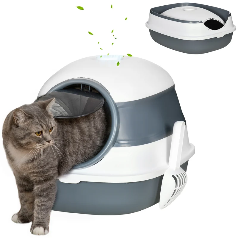 Maison de toilette pour chat pliable 52 x 41 x 38 cm tiroir à litière lucarne pratique compacte scandinave en PP blanc 21_0007779