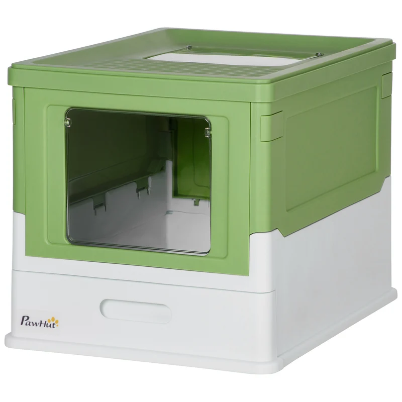 Maison de toilette pour chat pliable 47.5 x 35.5 x 36.7 cm plateau amovible pelle fournie design épuré en PP vert avocat 21_0007776