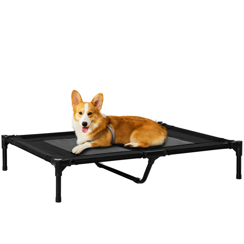 Lit surélevé pour chien et chat 92 x 76 x 18 cm ventilation optimale grand confort design moderne élégant en oxford noir 21_0007328