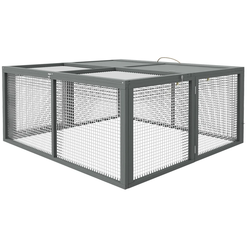 Clapier à lapin pliable intérieur extérieur 110 x 105 x 50 cm toit ouvrable poignée transport rustique en bois gris 21_0007985