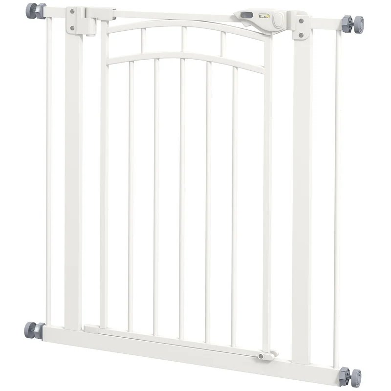 Barrière de sécurité pour chien extensible escalier 74-80 x 76 cm double verrouillage à une main moderne en acier blanc 21_0007454