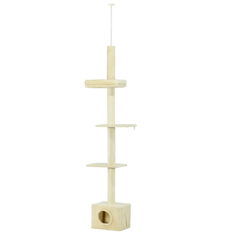 Arbre à chat à griffer 40 x 31 x 230 - 260 cm 4 niveaux stable niche fixation plafond moderne cosy en peluche beige 21_0007706