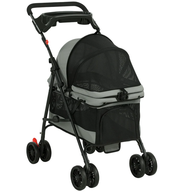 Poussette pour chien 73 x 50 x 96 cm pliable aérée pour promenade salon terrasse moderne épuré en tissu oxford gris 21_0007268