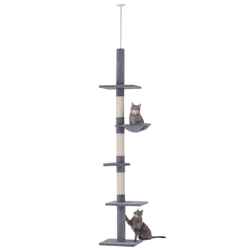 Arbre à chat tour griffoir 40 x 34 x 230-260 cm 5 niveaux hauteur ajustable scandinave en panneau de particules gris 21_0007628