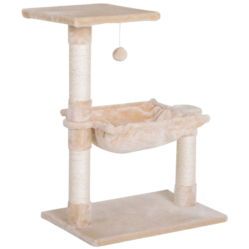 Arbre à chat multifonction plateforme hamac griffoirs boule 50 x 36 x 70 cm jeu et repos design robuste en peluche beige 21_0007629