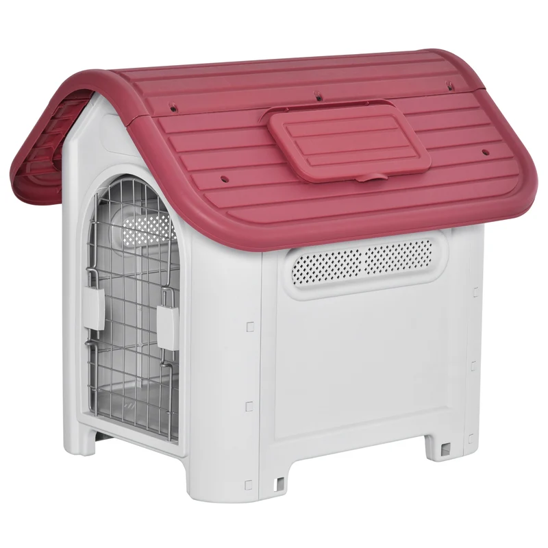 Niche pour chien extérieur et intérieur double porte 59 x 75 x 66 cm surélevée aérée design contemporain en PP rouge 21_0007287