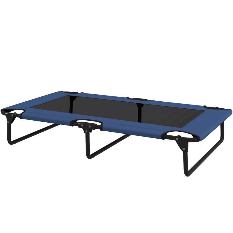 Lit surélevé pour chien pliable 107 x 61 x 20 cm aération protection humidité design extérieur en polyester bleu foncé 21_0007374