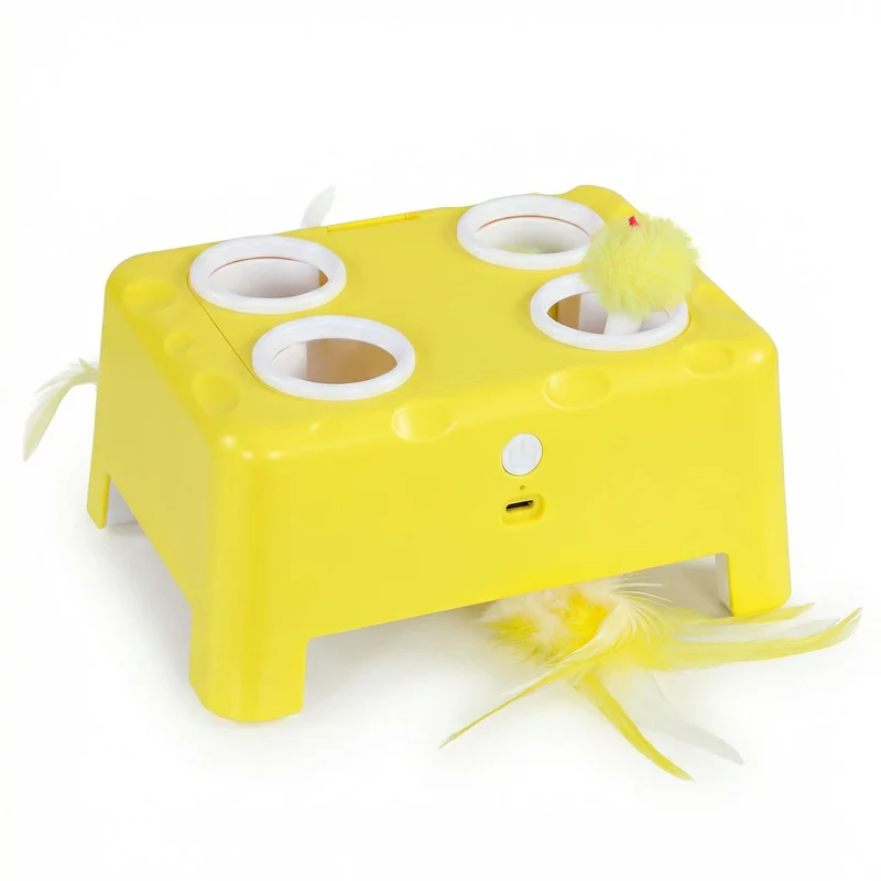 Jouet interactif pour chat d'intérieur 18.8 x 14 x 6 cm 3 modes interactifs repos intelligent moderne en abs jaune 21_0007824