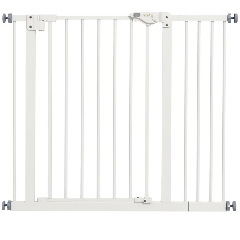 Barrière de sécurité pour animaux 74-94 x 77 cm largeur réglable fermeture automatique design moderne en métal blanc 21_0007412