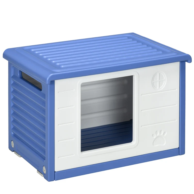 Niche pour chien extérieure surélevée 60 x 42 x 40 cm antidérapante ventilée contemporain jardin en polyéthylène bleu 21_0007307