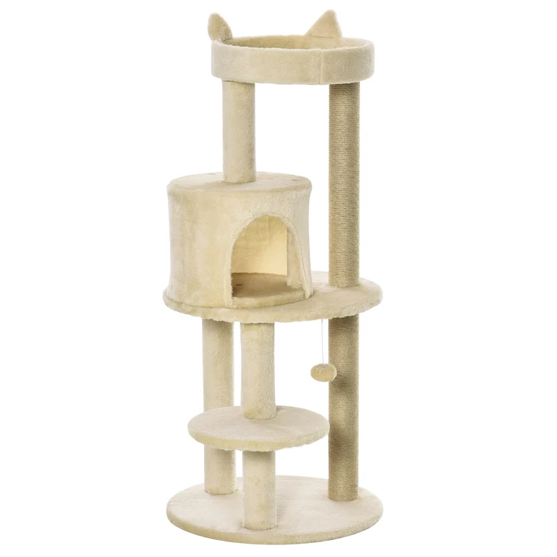 Arbre à chats 48 x 48 x 104 cm niche plateformes graduées pour jeu et repos contemporain en panneaux de particules crème 21_0007640