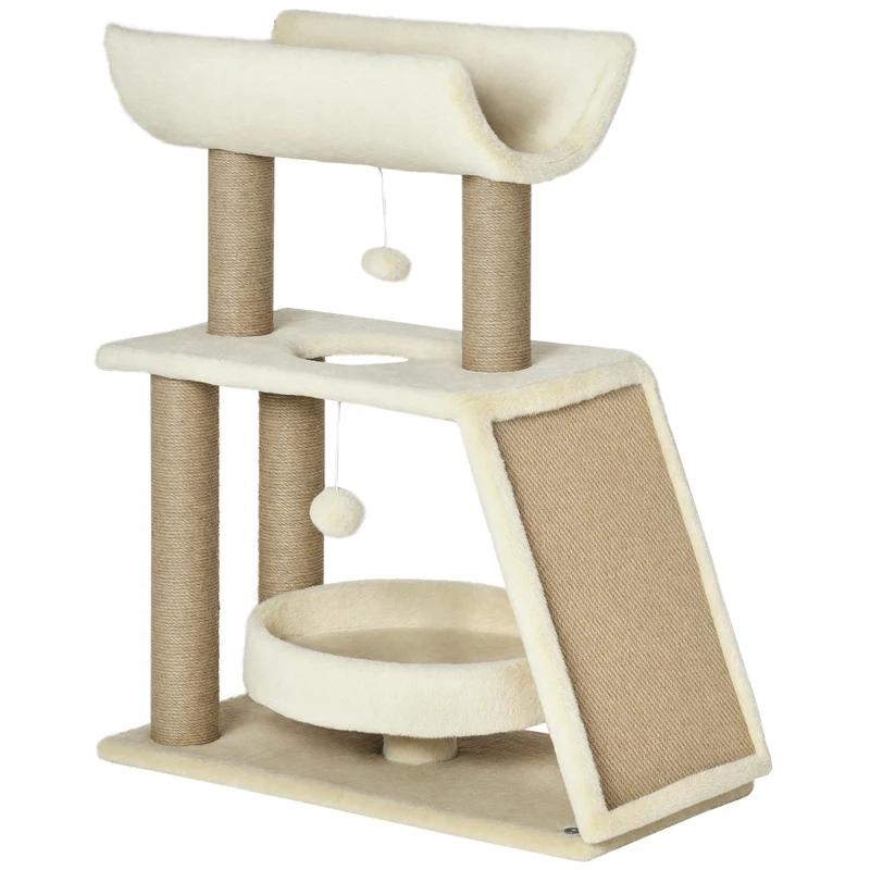 Arbre à chat salon 60 x 30 x 76 cm griffoir sisal plateforme confort design moderne en panneaux de particules brun clair 21_0007667