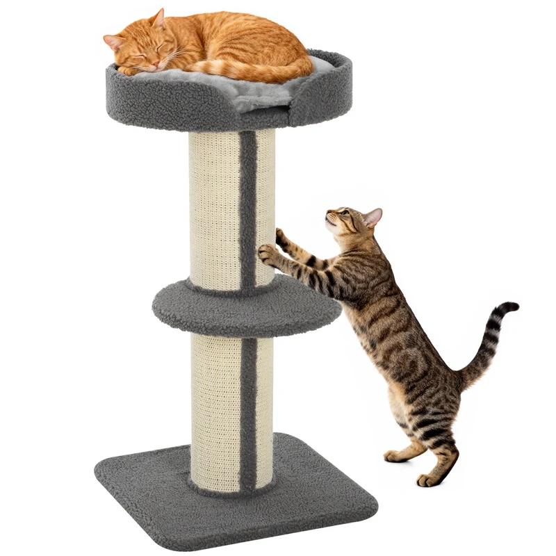 Arbre à chat perchoirs confortables poteau à griffer 45 x 45 x 91 cm scandinave salon en panneaux de particules gris 21_0007636