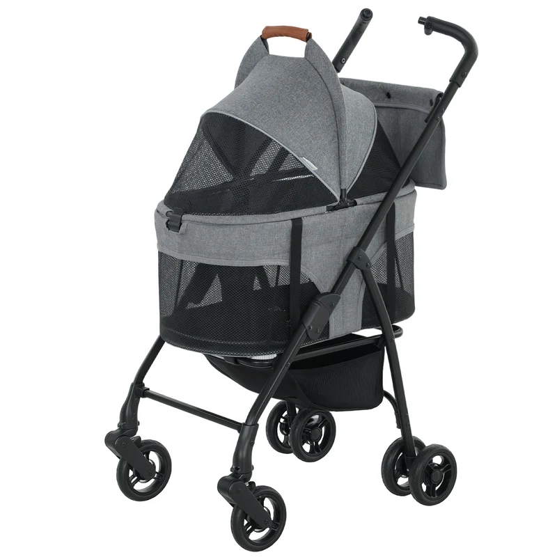 Poussette pour chien cabine amovible 69 x 47 x 101 cm pliable freins arrière moderne utile en tissu oxford gris 21_0007269