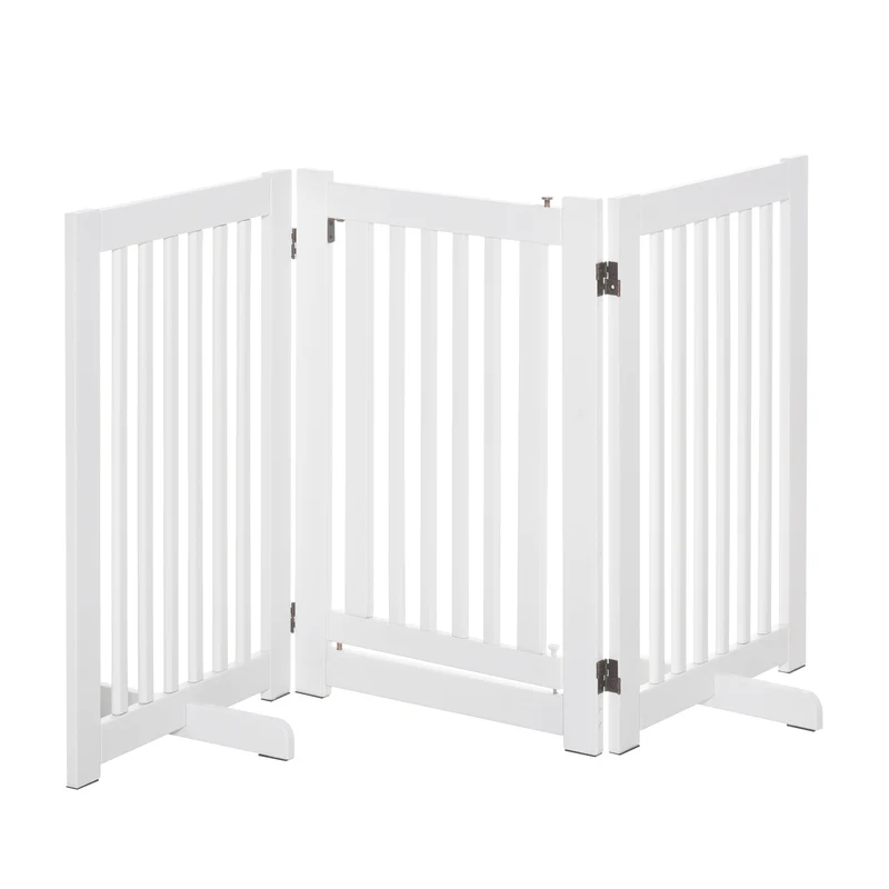 Barrière de sécurité pour chien intérieur 155 x 35,5 x 76 cm porte verrouillable pliable moderne épuré en MDF blanc 21_0007388