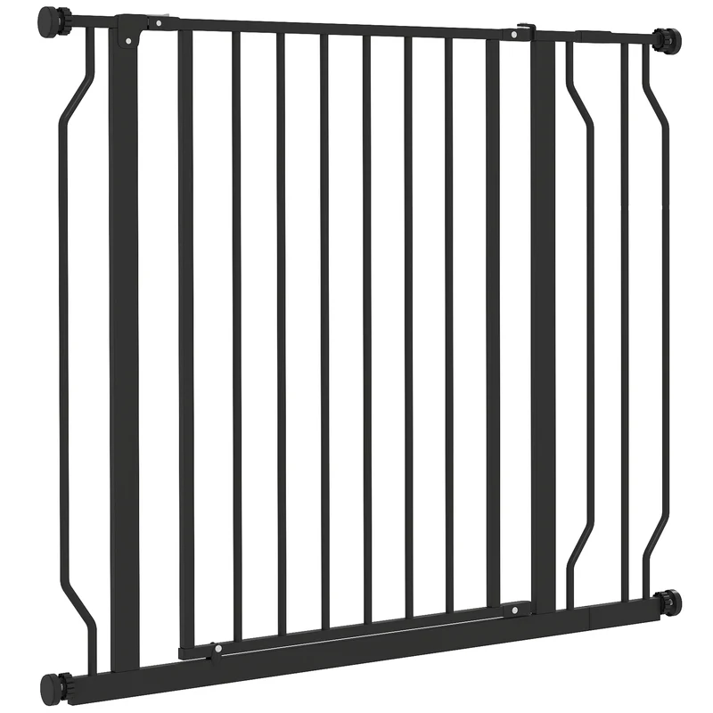Barrière de sécurité pour animaux escalier 75-95 x 76 cm double verrouillage ouverture double sens moderne en acier noir 21_0007422