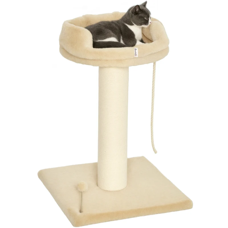 Arbre à chat griffoir plateau 55 x 55 x 83 cm jeu suspendu stable design contemporain en panneau de particules beige 21_0007674