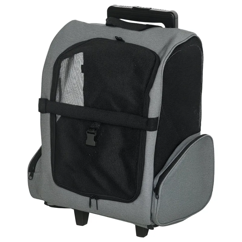 Sac de transport 2 en 1 pour chien et chat sac à dos roulant 42 x 25 x 55 cm attache sécurité moderne en polyester gris 21_0007236