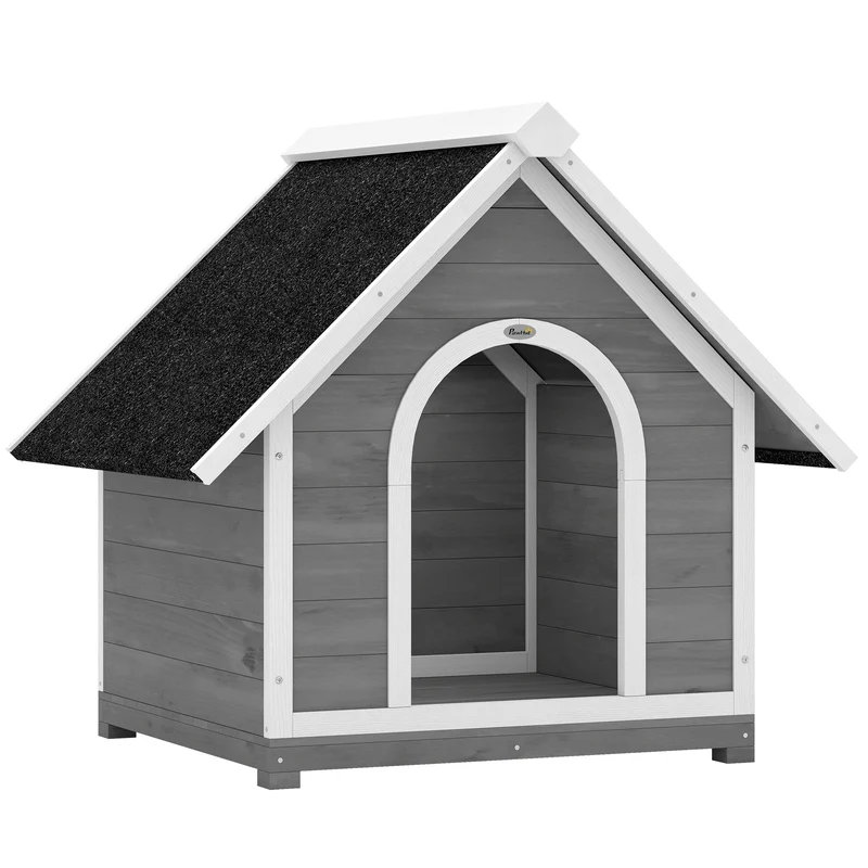 Niche pour chien d'extérieur 101 x 83.5 x 85 cm nettoyage facile base surélevée contemporain ambiance cosy en bois gris 21_0007320