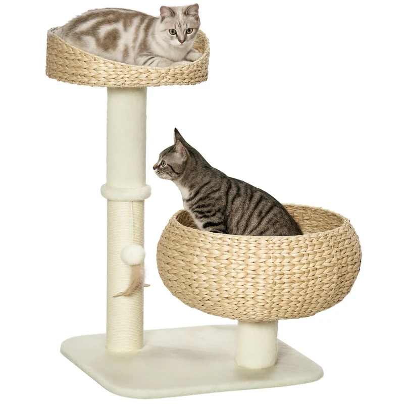 Arbre à chat à deux niveaux 48 x 48 x 72 cm griffoir niche design contemporain en panneau de particules aggloméré beige 21_0007688