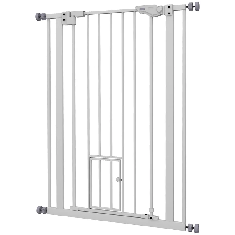 Barrière de sécurité pour animaux 74-80 x 104,1 cm fermeture automatique double verrouillage design épuré en acier blanc 21_0007437