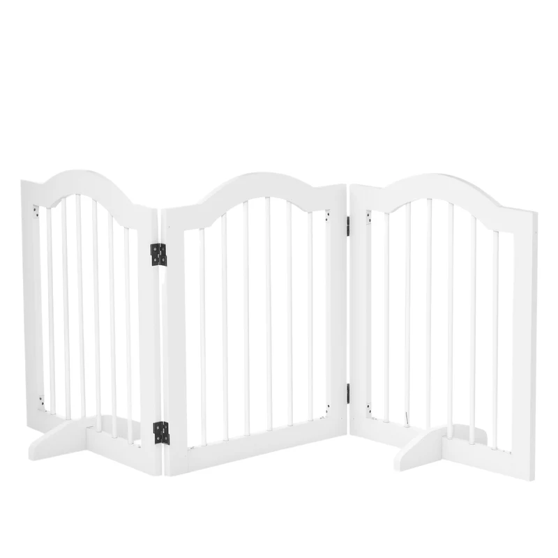 Barrière de sécurité pliable pour chiens 154.5 x 29.5 x 61 cm protection d'escalier éducative moderne épuré en MDF blanc 21_0007390