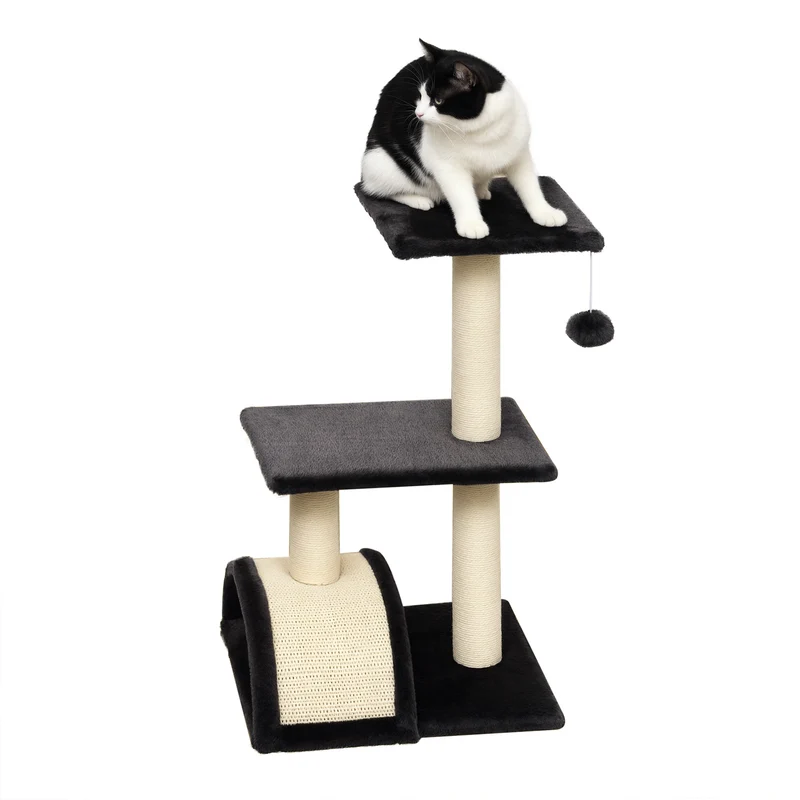 Arbre à chat griffoir à grimper 40 x 35 x 72 cm plateforme douce griffoir intégré moderne scandinave en MDF gris foncé 21_0007652
