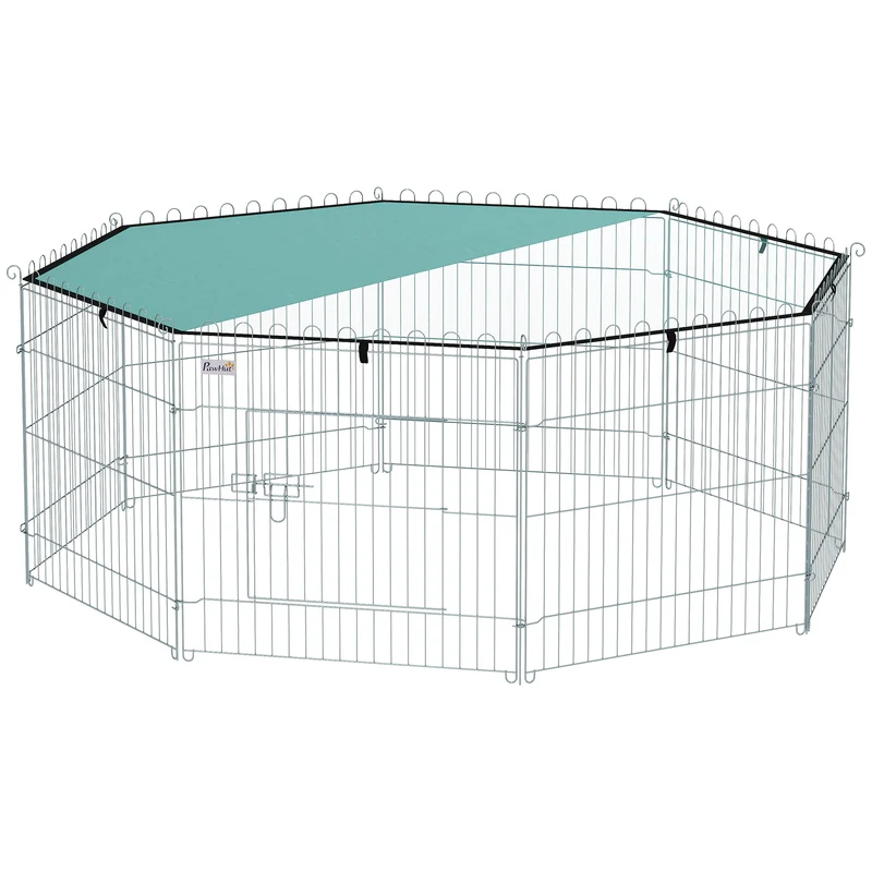 Parc pour chien modulable octogone 150 x 150 x 60 cm pliable porte verrouillable extérieur moderne épuré en métal argent 21_0007401