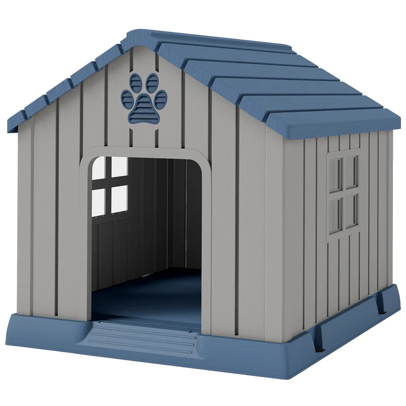 Niche pour chien extérieure jardin terrasse 85 x 79 x 82 cm plancher surélevé aérations rustique design cosy en PP gris 21_0007314