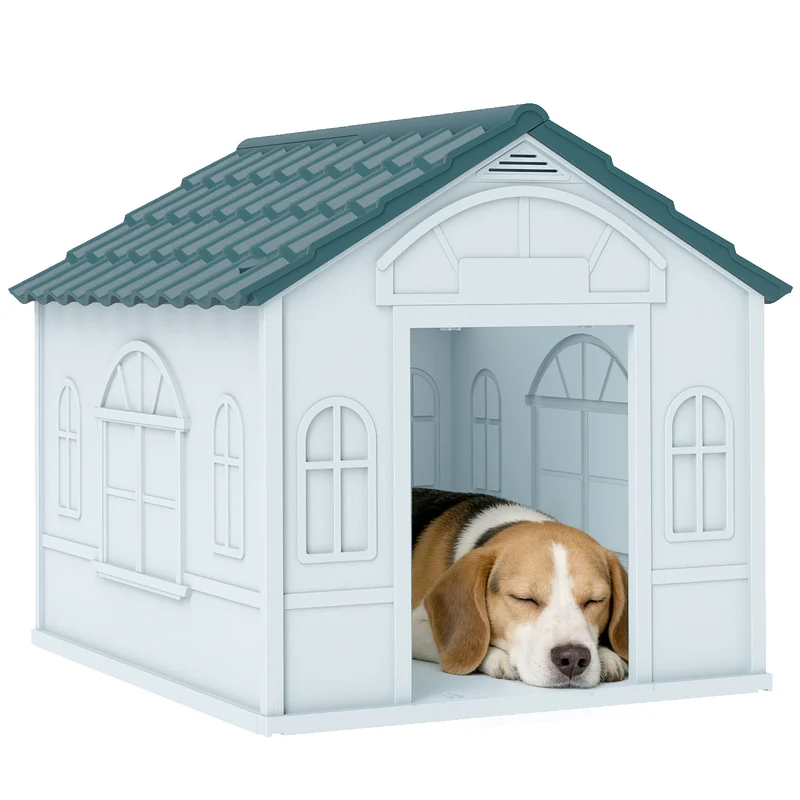 Niche pour chien 65 x 75,7 x 63 cm entrée large résistant aux intempéries entretien facile rustique tendance en PP blanc 21_0007291